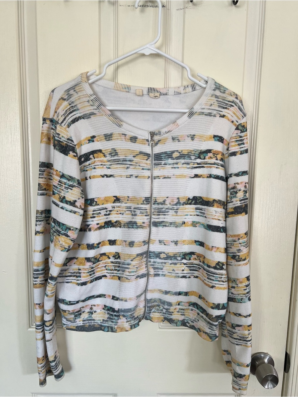Moth Anthropologie Floral Stripe Zip Front Cardigan Sweater Medium